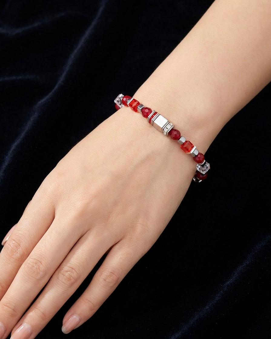 Red Crystal Glass Stone Bracelet – Silver Stainless Steel