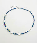 Dark Blue Crystal Glass Stone Necklace | Silver Stainless Steel
