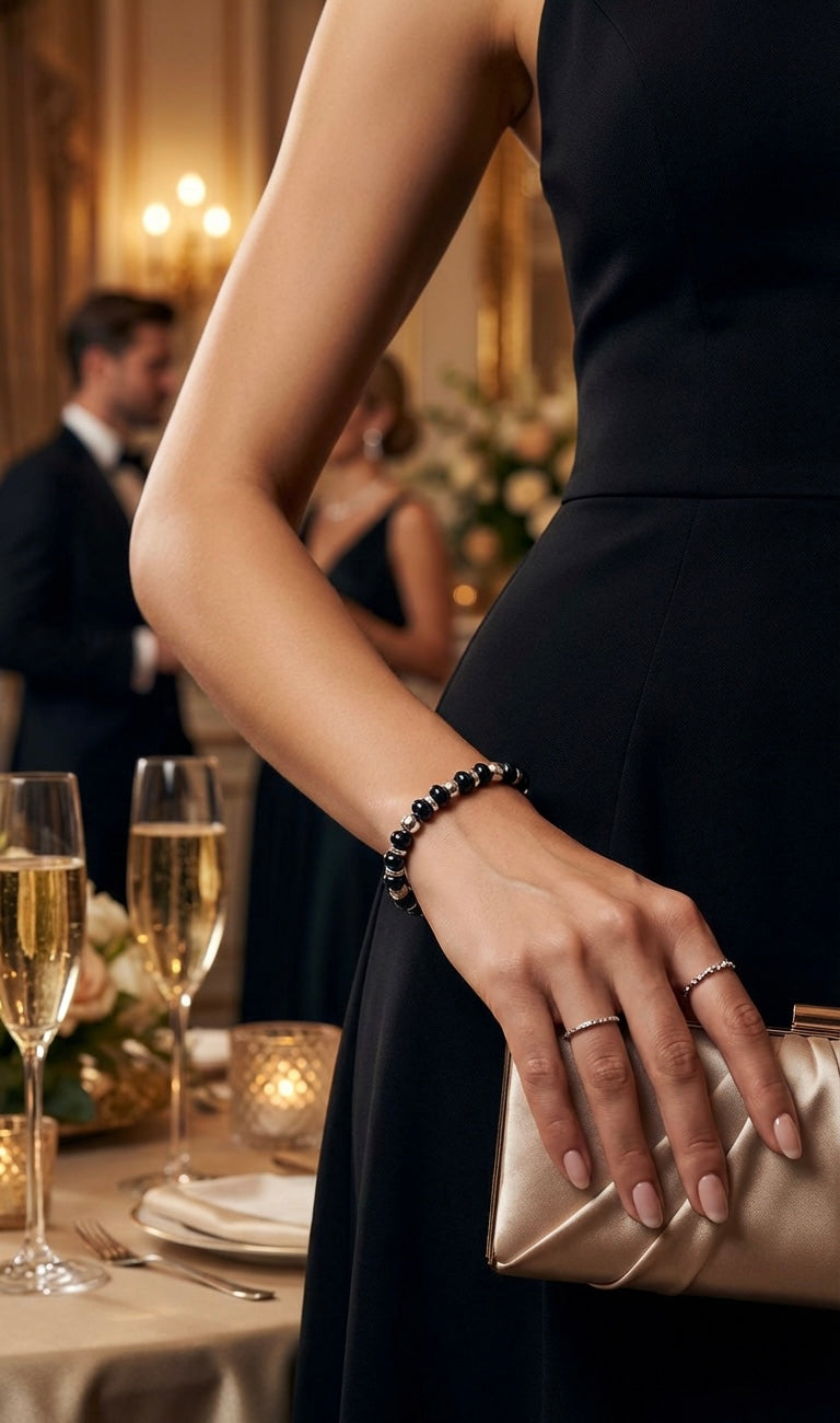 Black Onyx & Silver Natural Stone Bracelet in Stainless Steel – Perfect Jewelry Gift