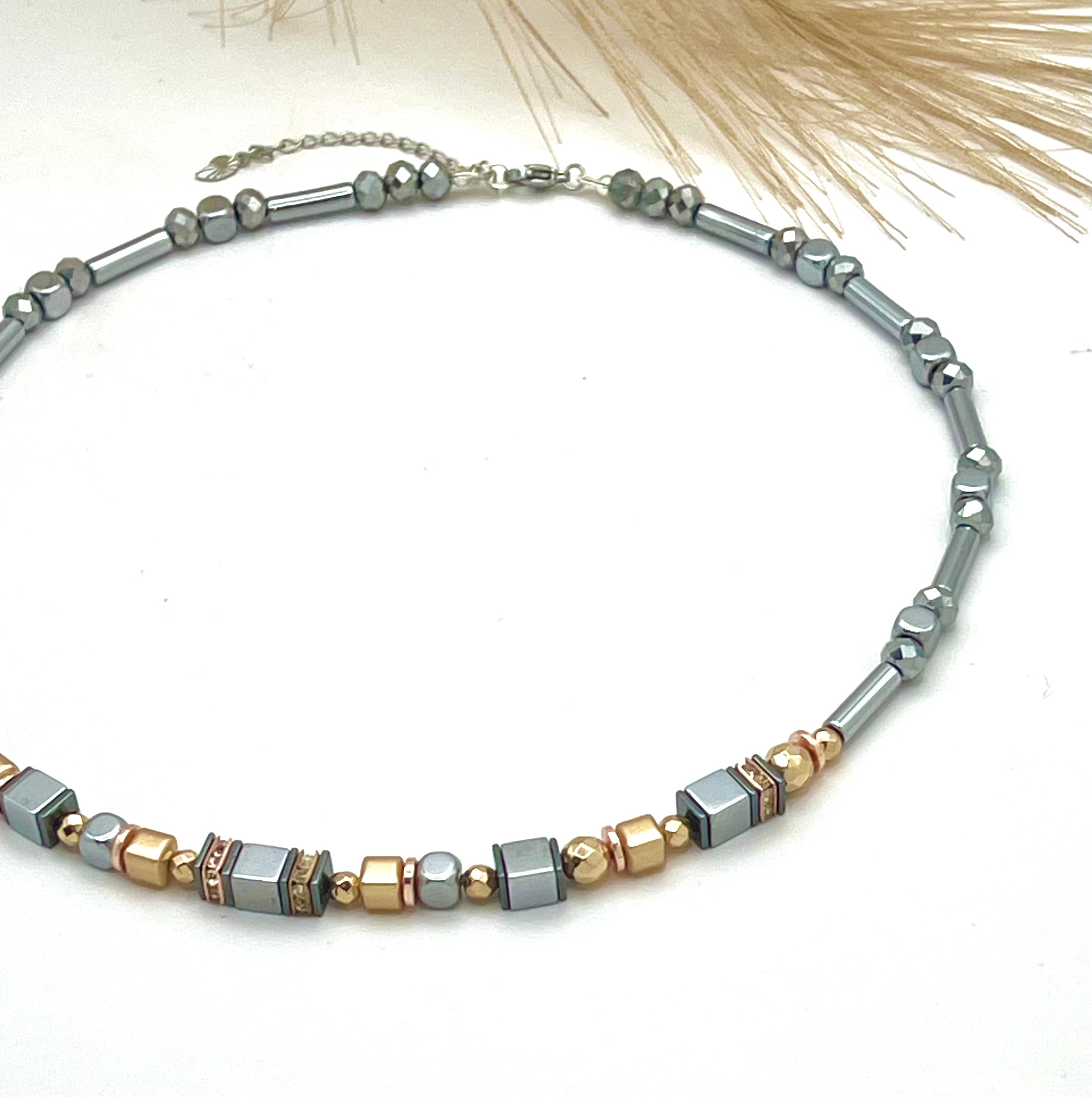 Shine Bright Silver Crystal Glass & Natural Stone Necklace | Stainless Steel Jewelry