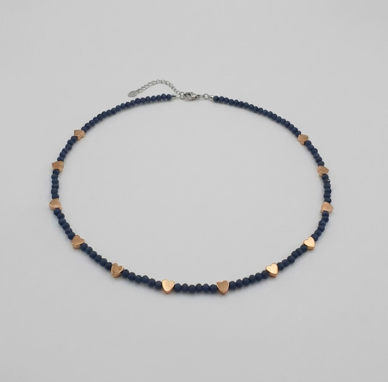 Rose Gold Heart Crystal Glass Stone Necklace | Silver Stainless Steel Clasp