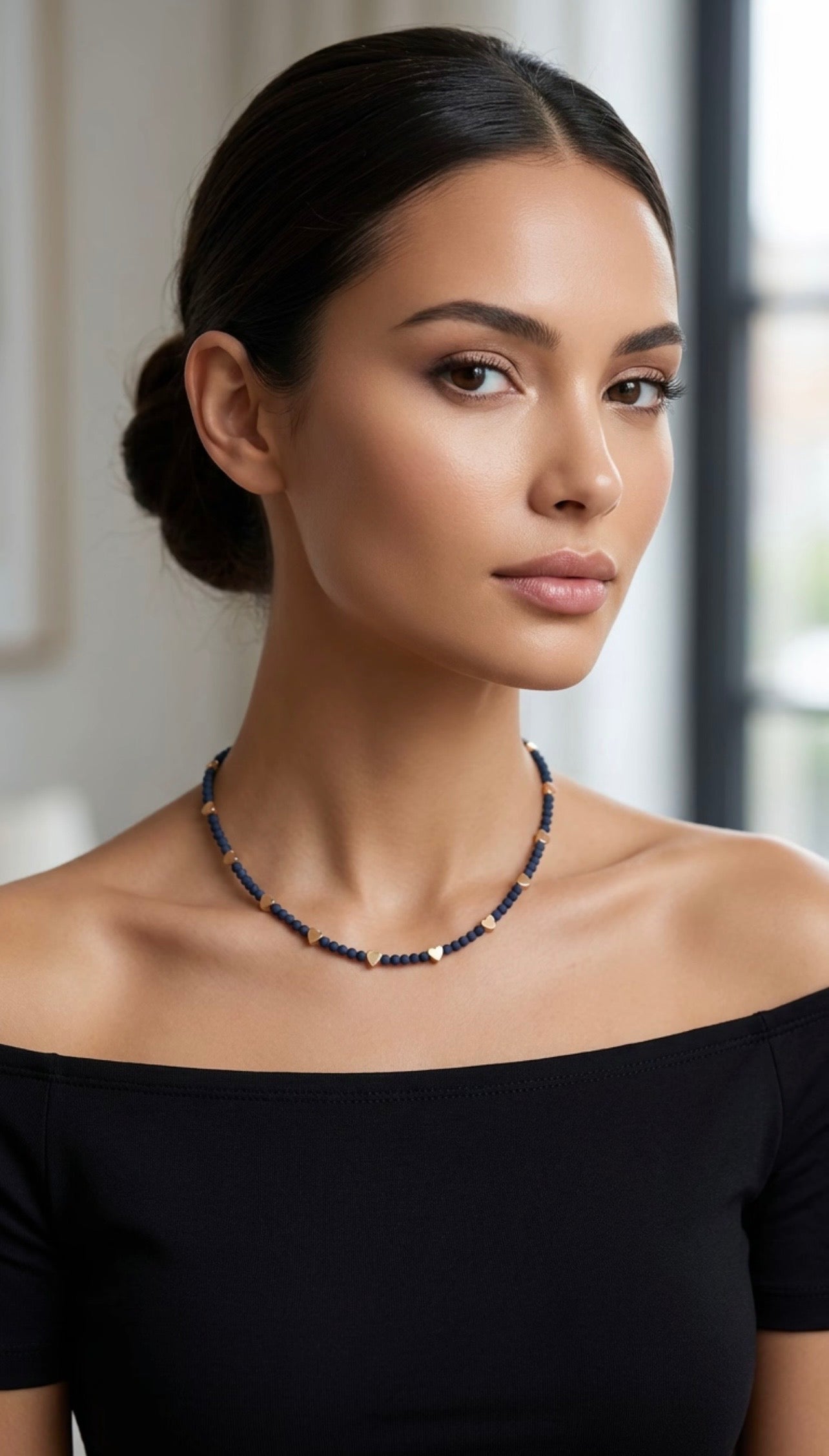 Rose Gold Heart Crystal Glass Stone Necklace | Silver Stainless Steel Clasp