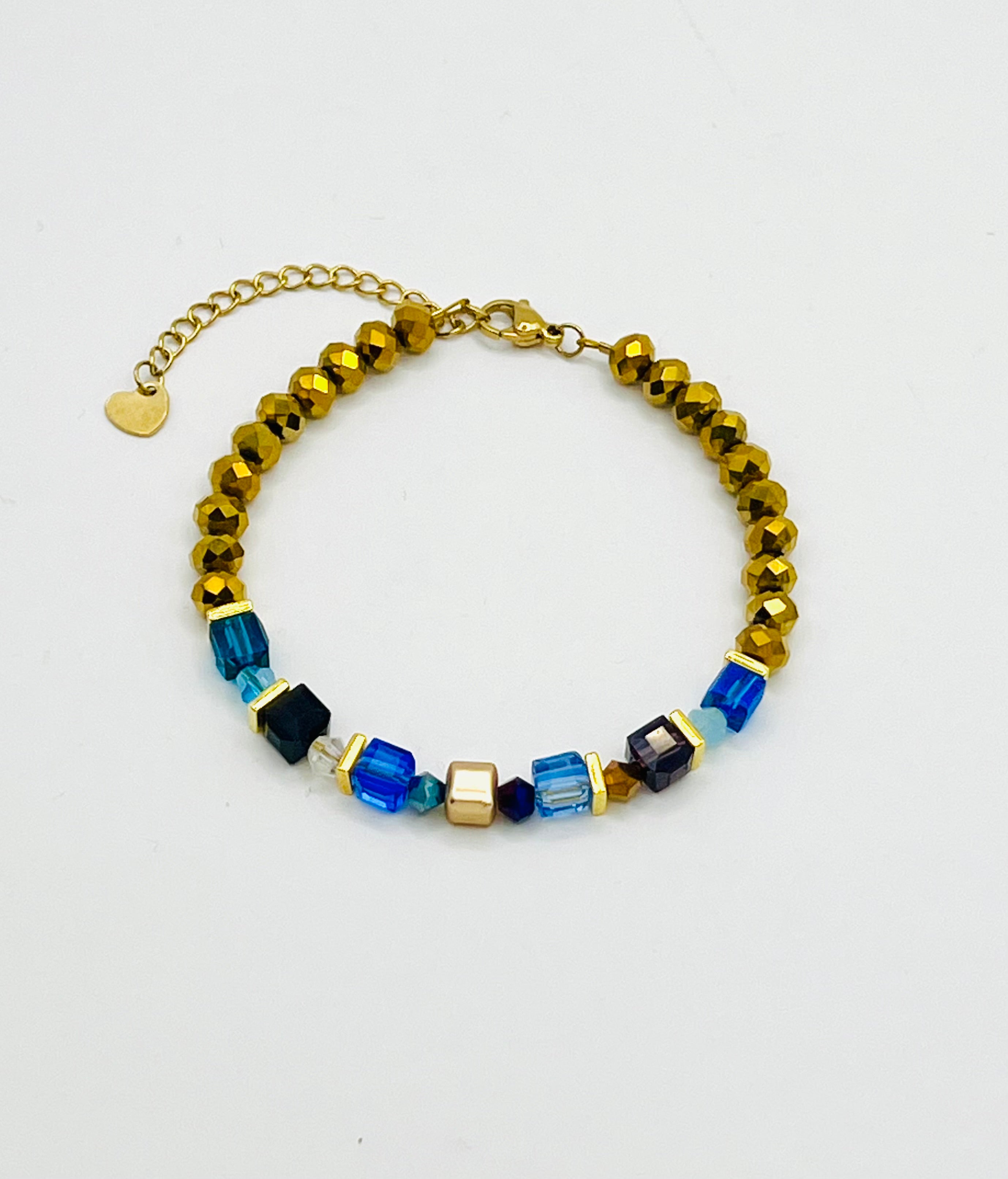 Royal Blue & Gold Crystal Glass Stone Bracelet | Gold Stainless Steel