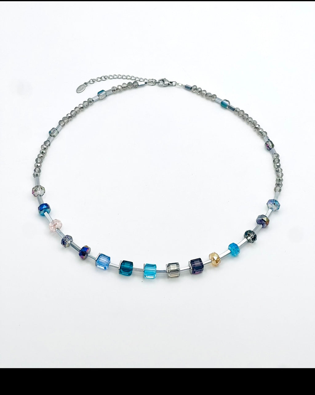 Blue Cube Collection Necklace – Silver Stainless Steel