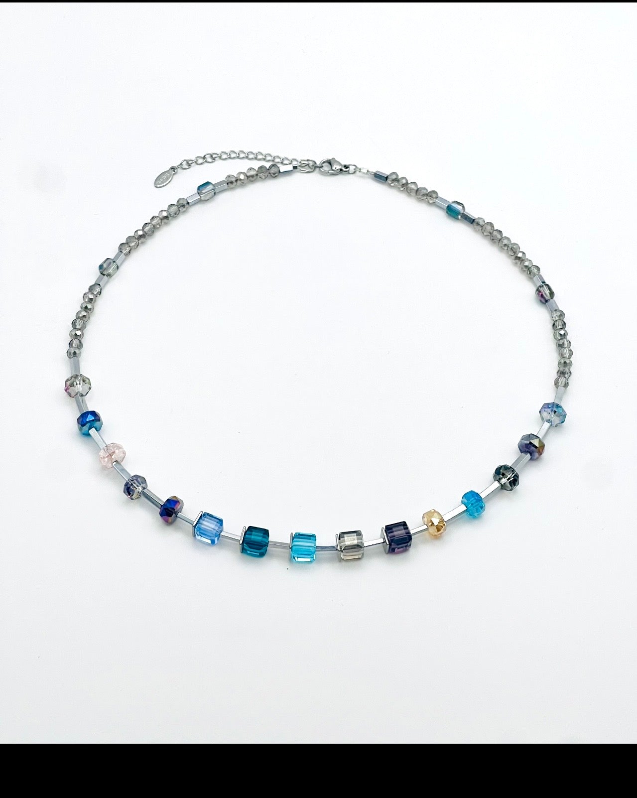 Blue Cube Collection Necklace – Silver Stainless Steel