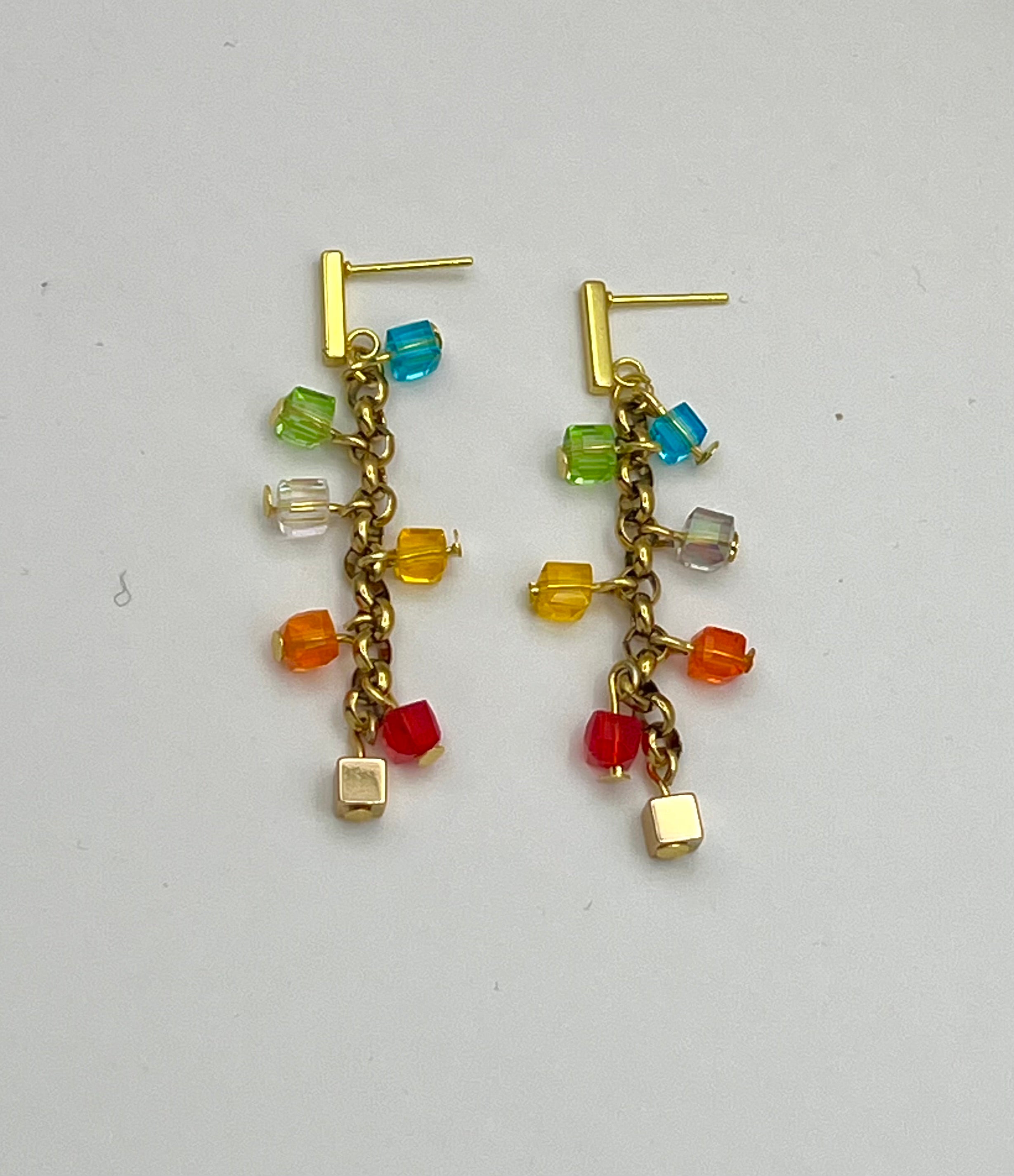Multicolour Crystal Glass Drop Earrings in Gold-Tone Stainless Steel – Gift