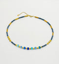 Blue & Gold Heart Crystal Glass and Stone Necklace | Gold Stainless Steel Clasp
