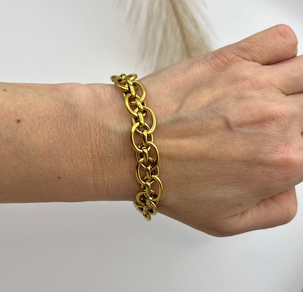 Gold-Tone Stainless Steel Double-Chain Bracelet – A Timeless Gift for Her