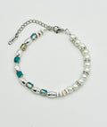 White Stone & Ash Transparent Glass Bead Bracelet – Silver Stainless Steel