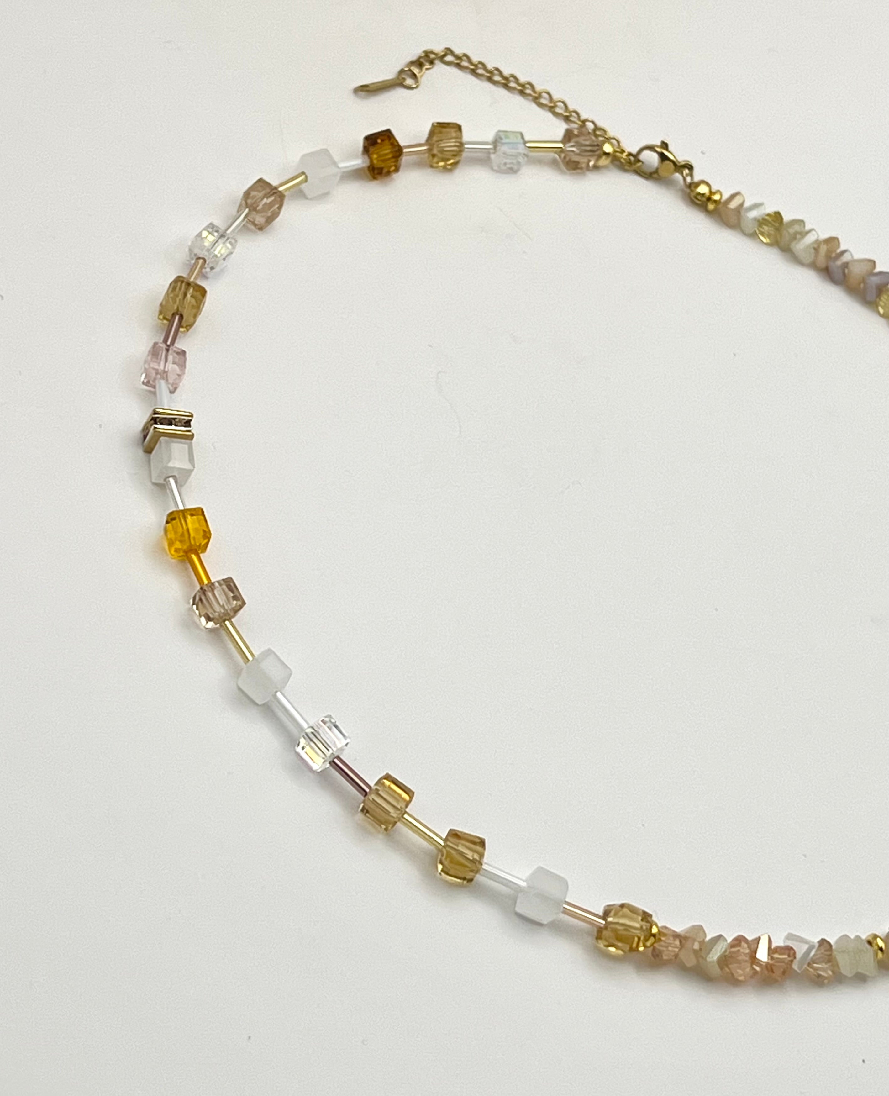 Champagne Crystal Glass Necklace – Gold Stainless Steel