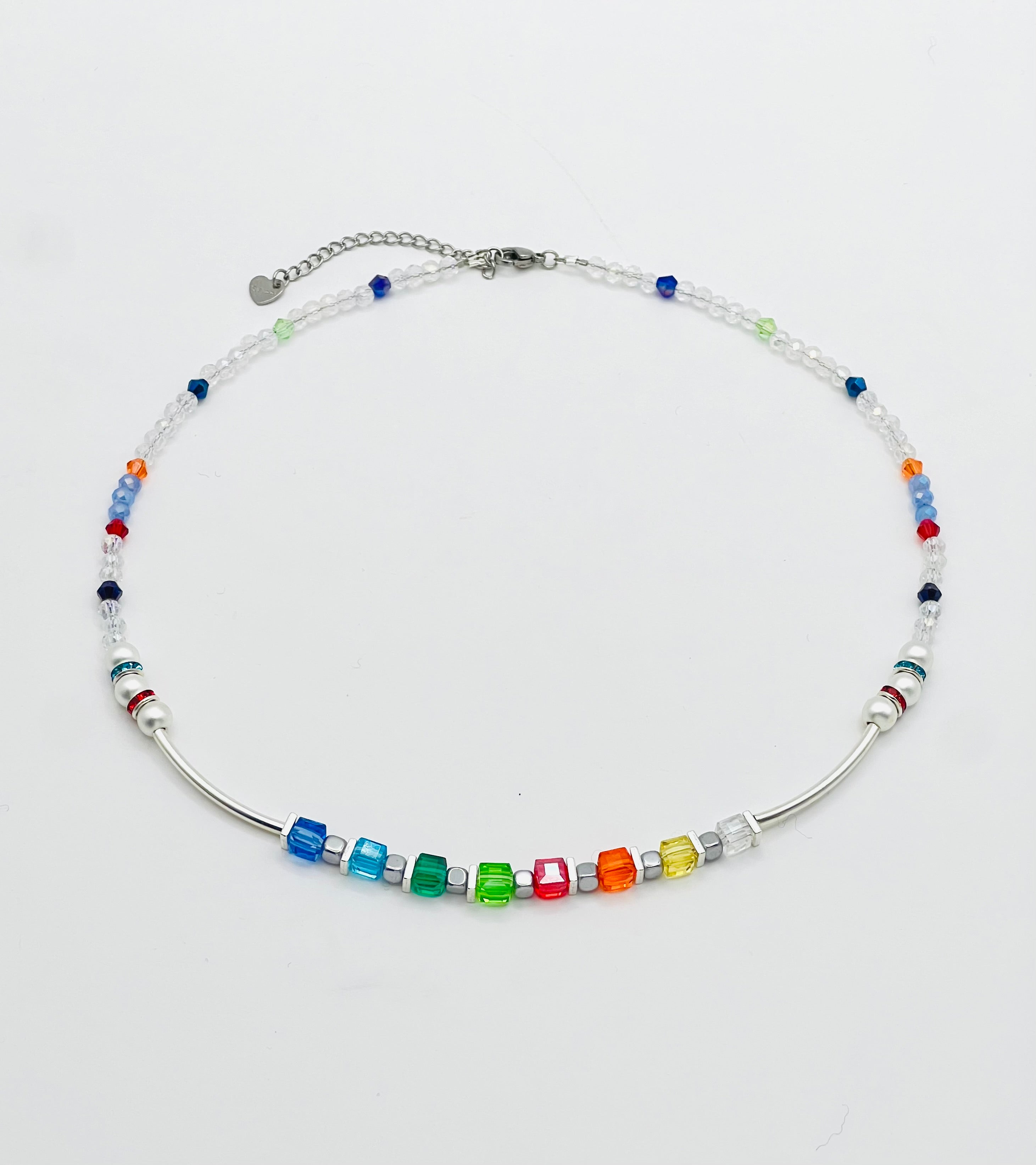 Multicolour & Clear Crystal Glass Necklace | Silver-Plated Steel Clasp