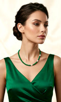 Green Malachite and Freshwater Pearl Necklace with Silver Steel