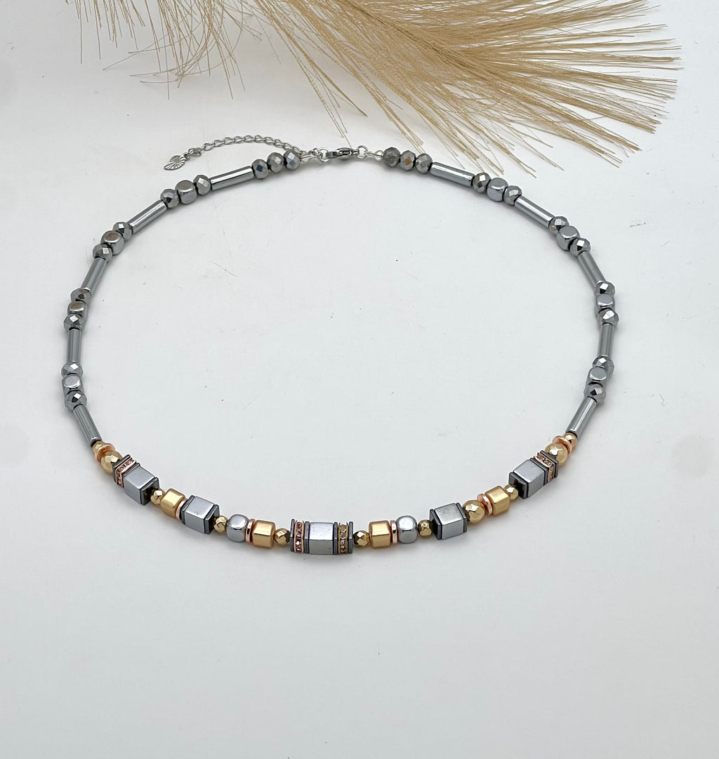 Silver Star Necklace with Natural Stones, Silver Steel