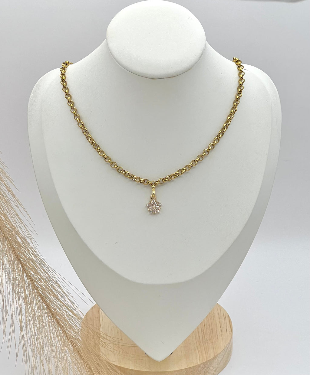 Gold Stainless Steel Necklace with Zirconia Pendant, Elegant Jewelry Gift for Women