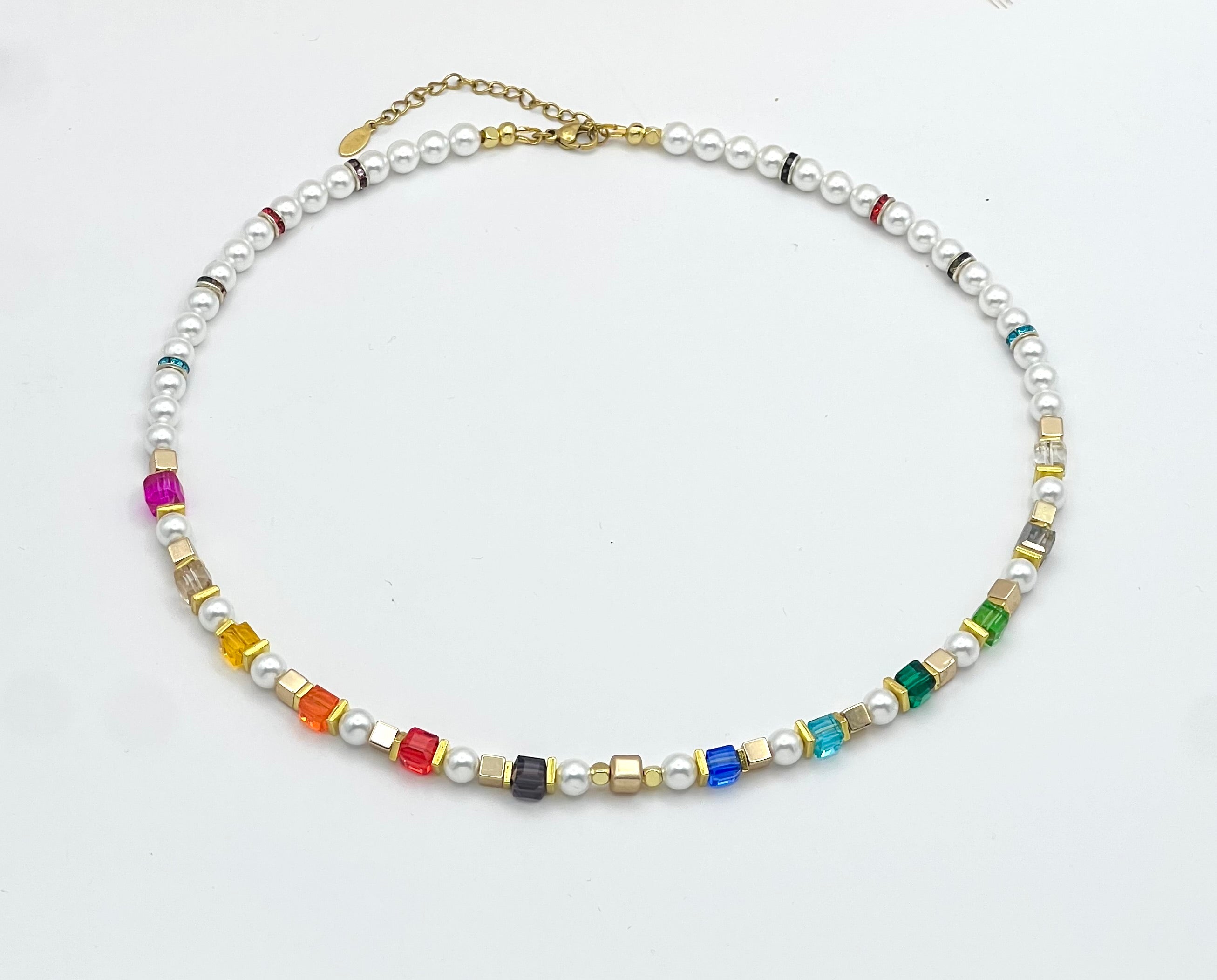 Multicolour Crystal Glass and Natural Stones Necklace for Women – Gold Finish Gift