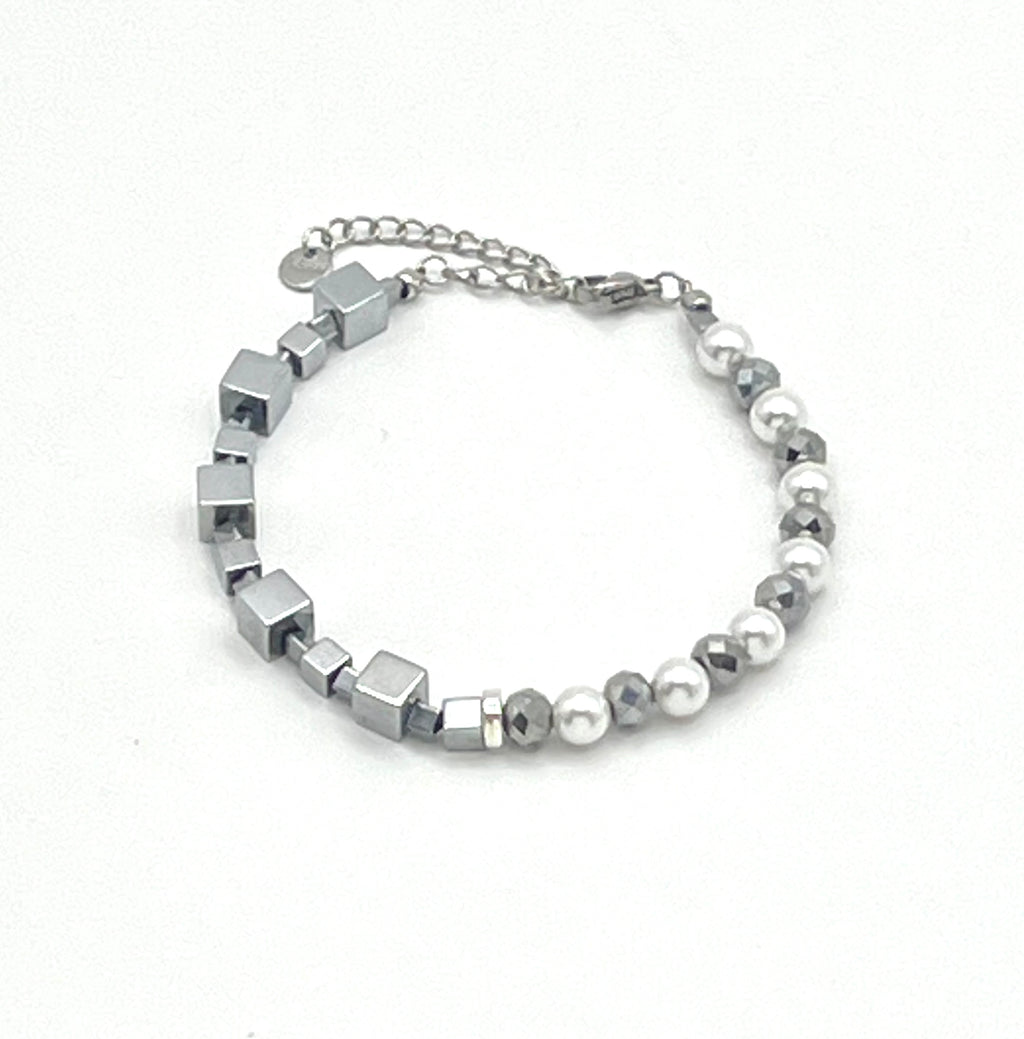 Silver White Natural Stone Bracelet | Silver Steel Jewelry for Women