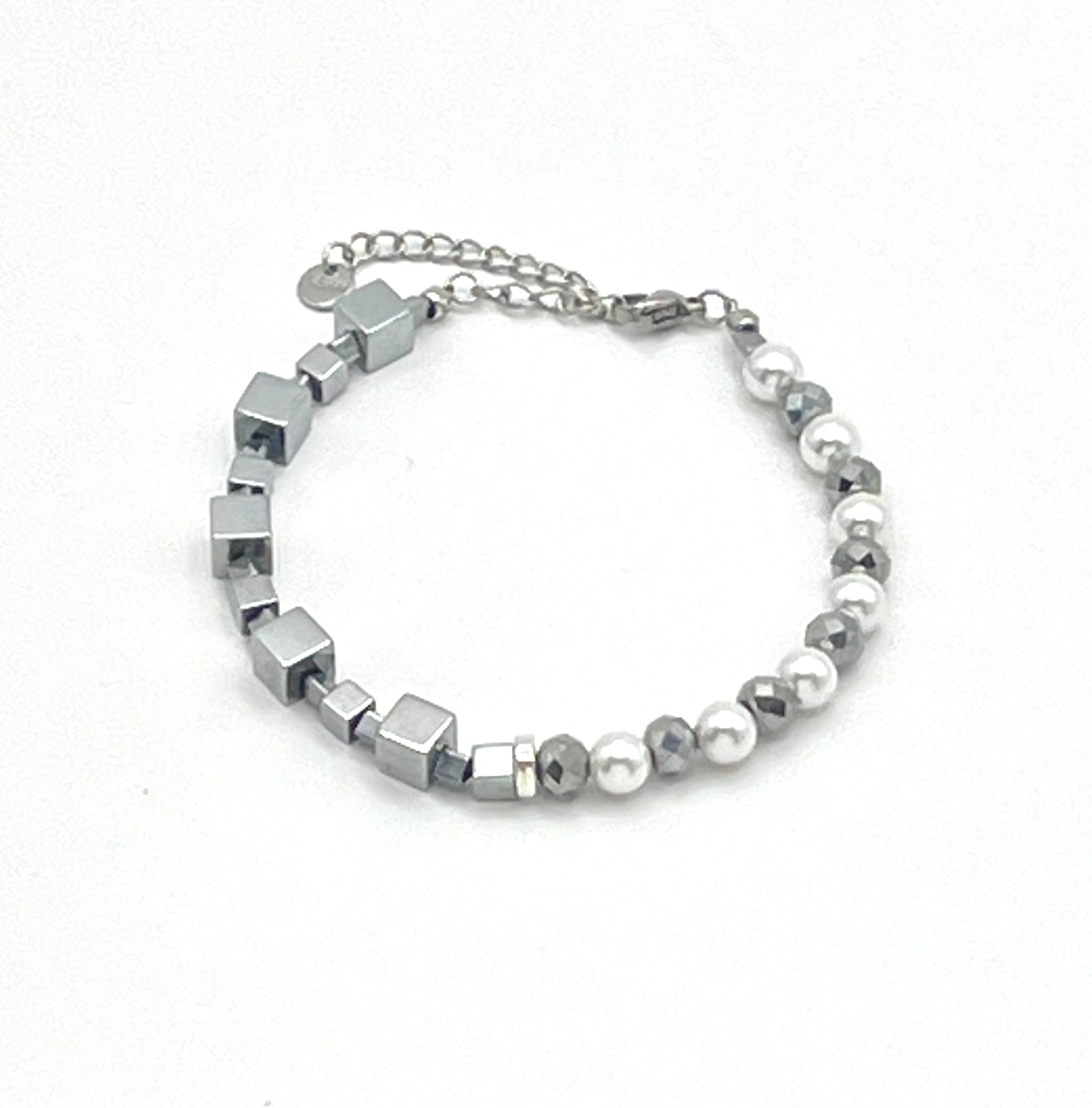 Silver White Natural Stone Bracelet | Silver Steel Jewelry for Women