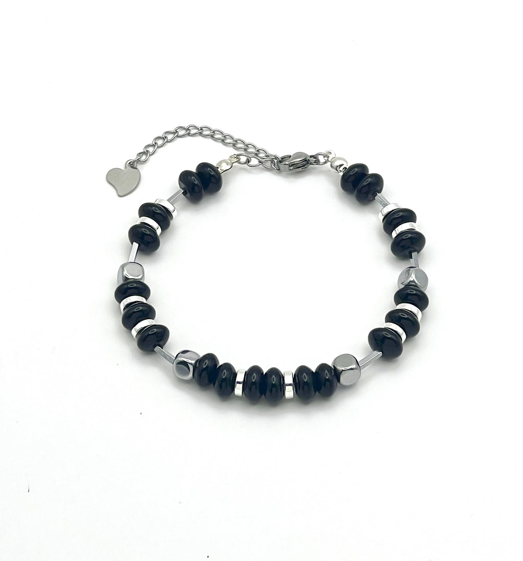 Black Onyx & Silver Natural Stone Bracelet in Stainless Steel – Perfect Jewelry Gift
