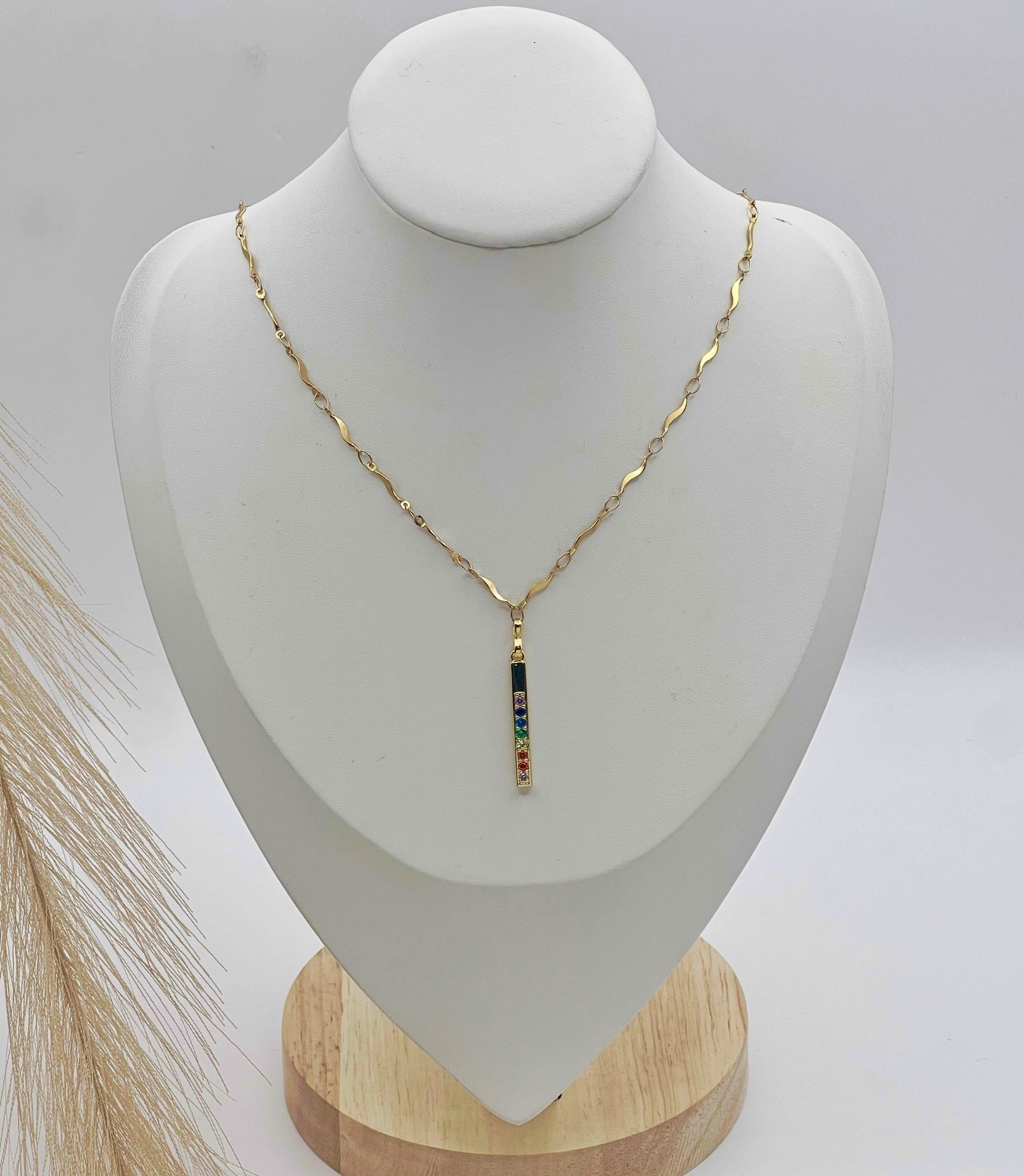 Elegant Multicolour Pendant Necklace | Gold Stainless Steel