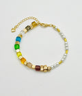Multicolour Cube Crystal & Natural Stone Bracelet | Gold Stainless Steel