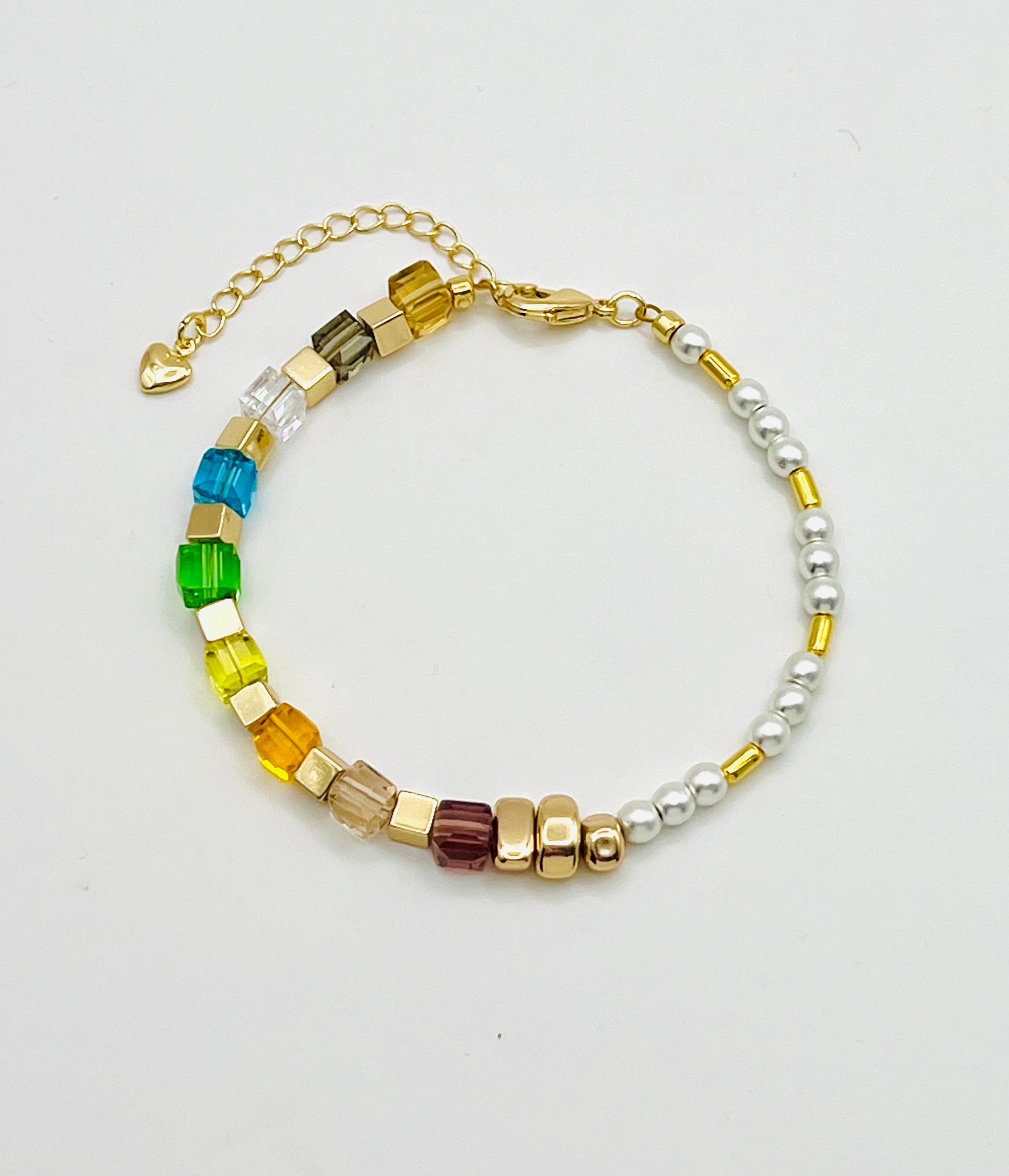 Multicolour Cube Crystal & Natural Stone Bracelet | Gold Stainless Steel