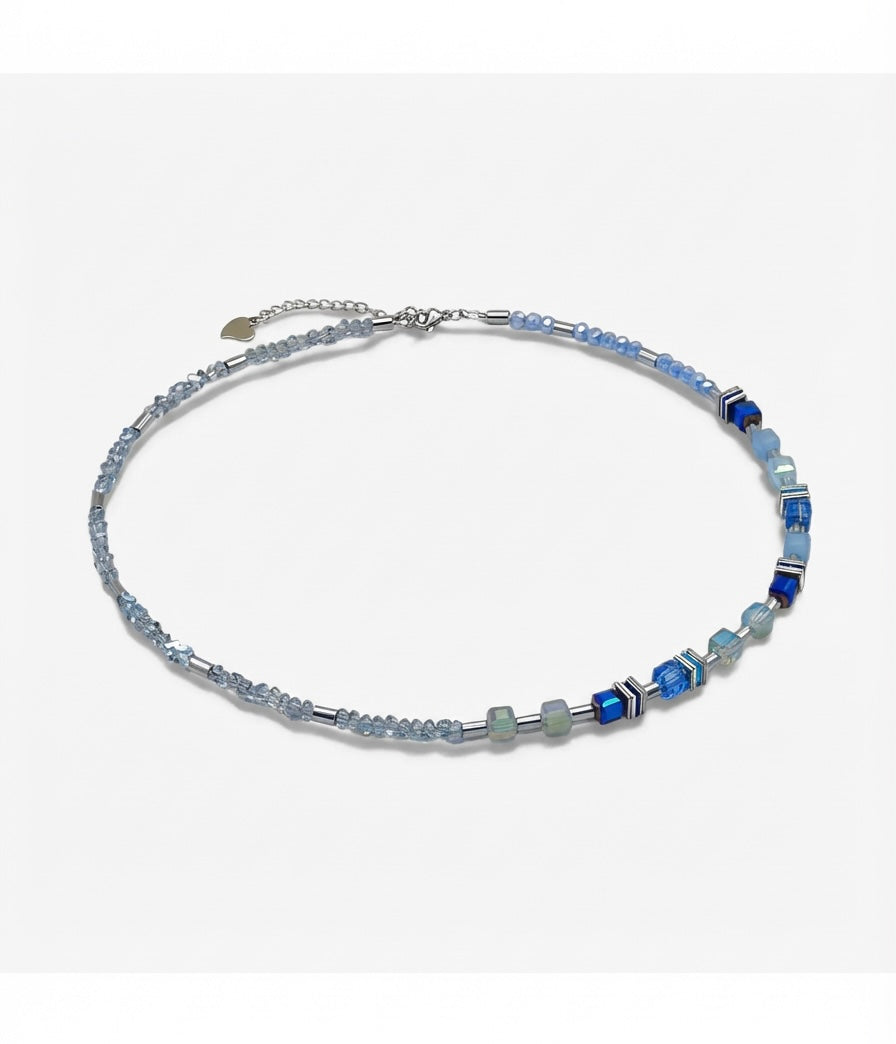 Delicate Light Blue Crystal Glass Necklace with Silver Steel