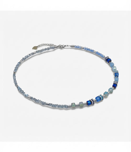 Delicate Light Blue Crystal Glass Necklace with Silver Steel
