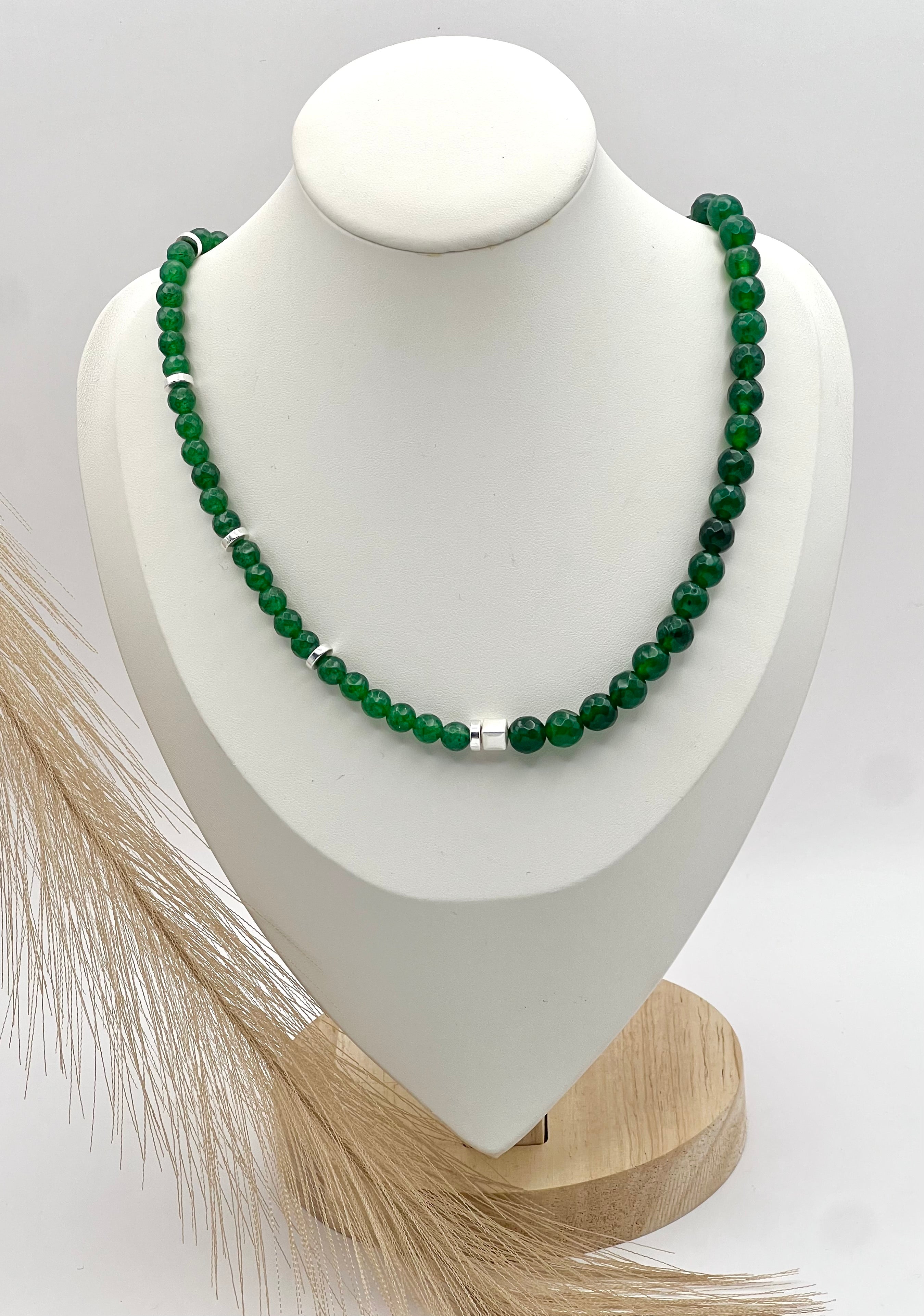 Once More Green Natural Stone Necklace – Silver Stainless Steel