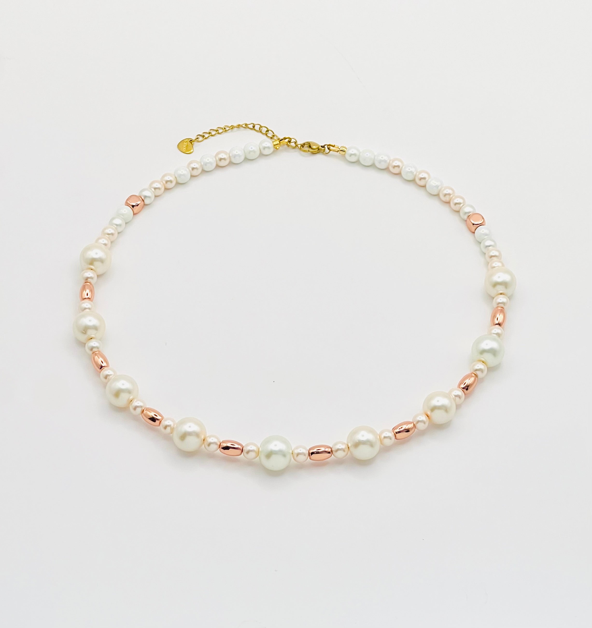 Cream and Rose Gold Natural Stone Necklace with Gold Stainless Steel Clasp