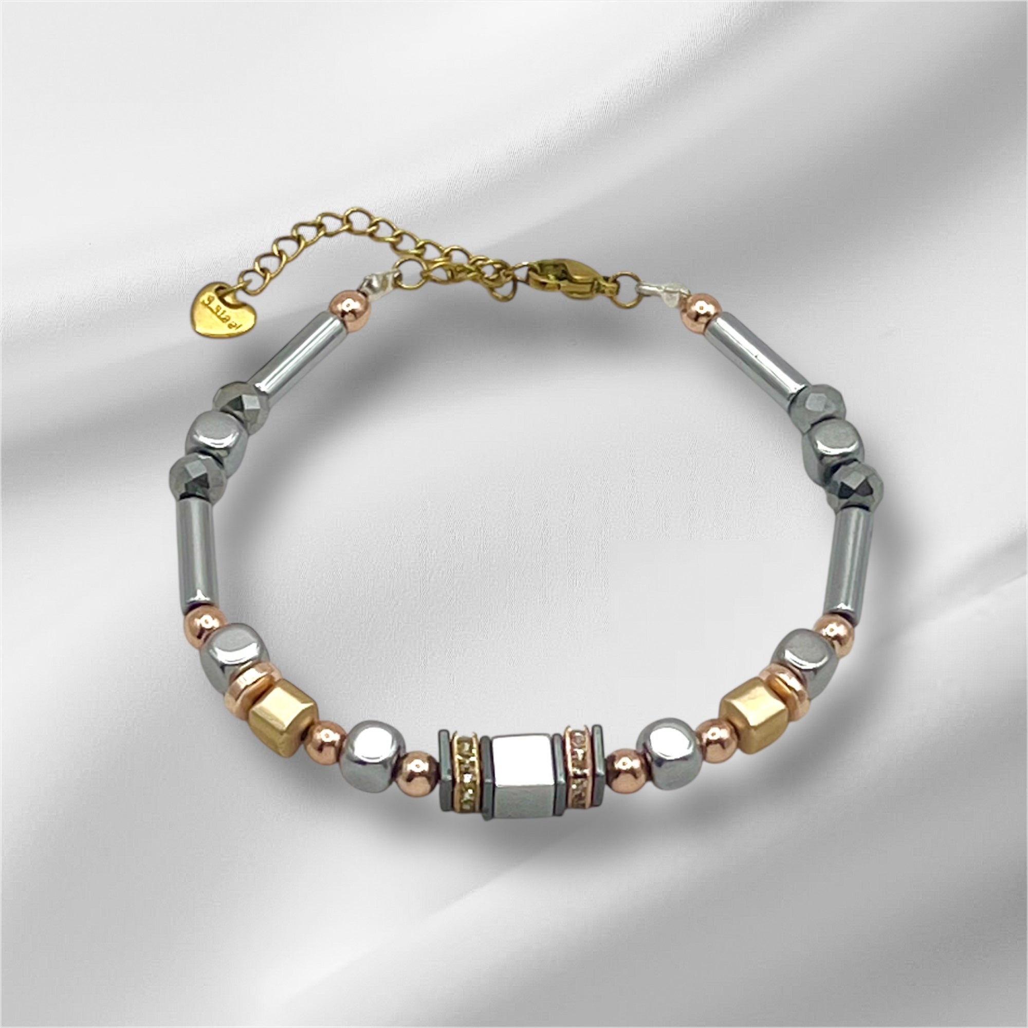 Silver Natural Stone Bracelet in Gold Stainless Steel