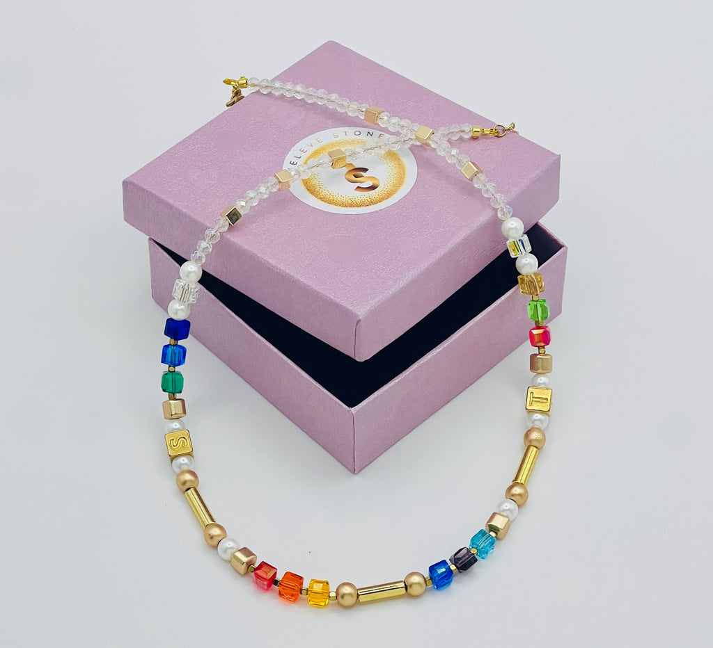 Multicolour Crystal Glass & Natural Stone Necklace | Gold Stainless Steel