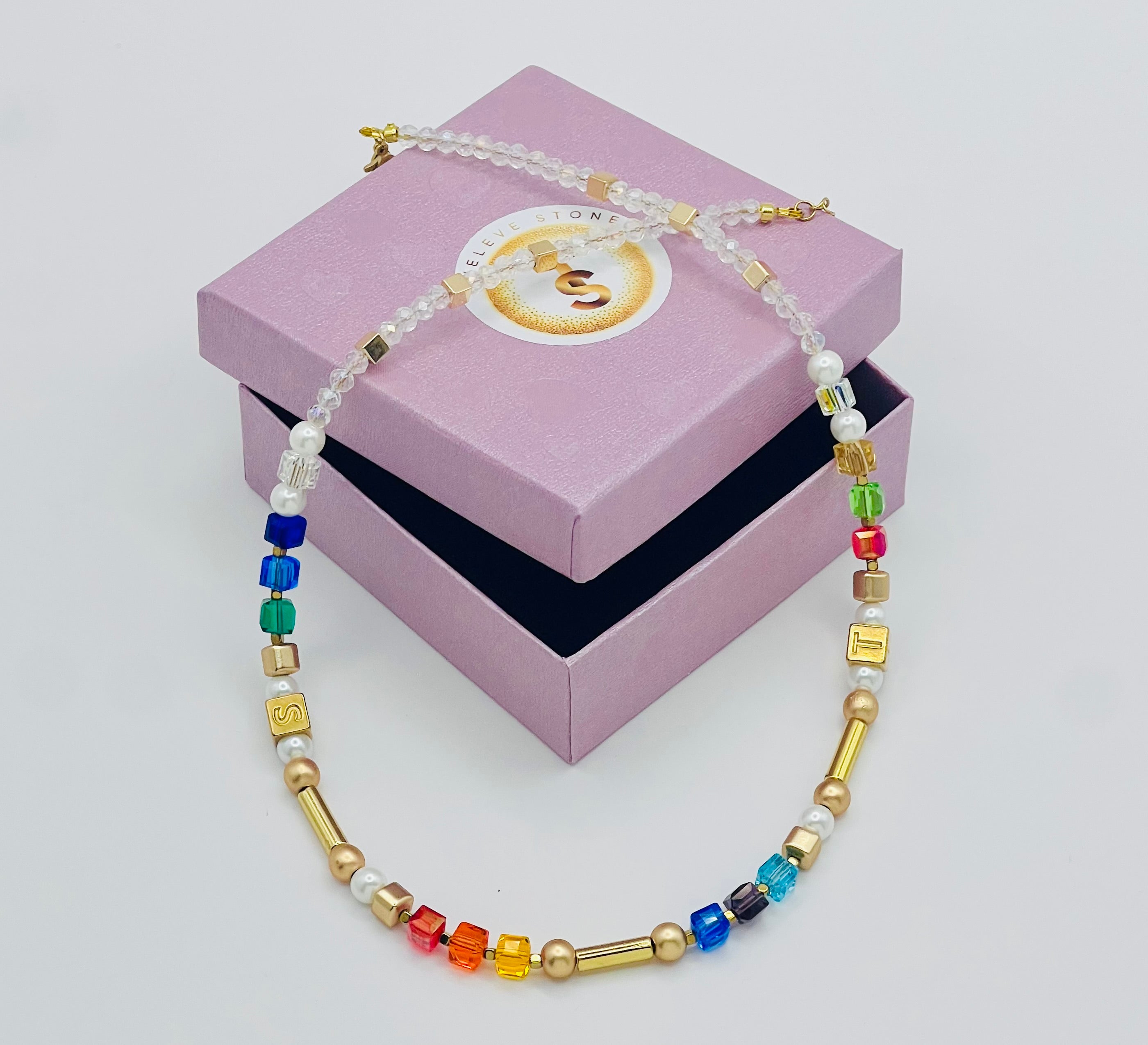 Multicolour Crystal Glass & Natural Stone Necklace | Gold Stainless Steel