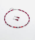 Red Crystal Glass Stone Earrings & Necklace Set – Silver Stainless Steel