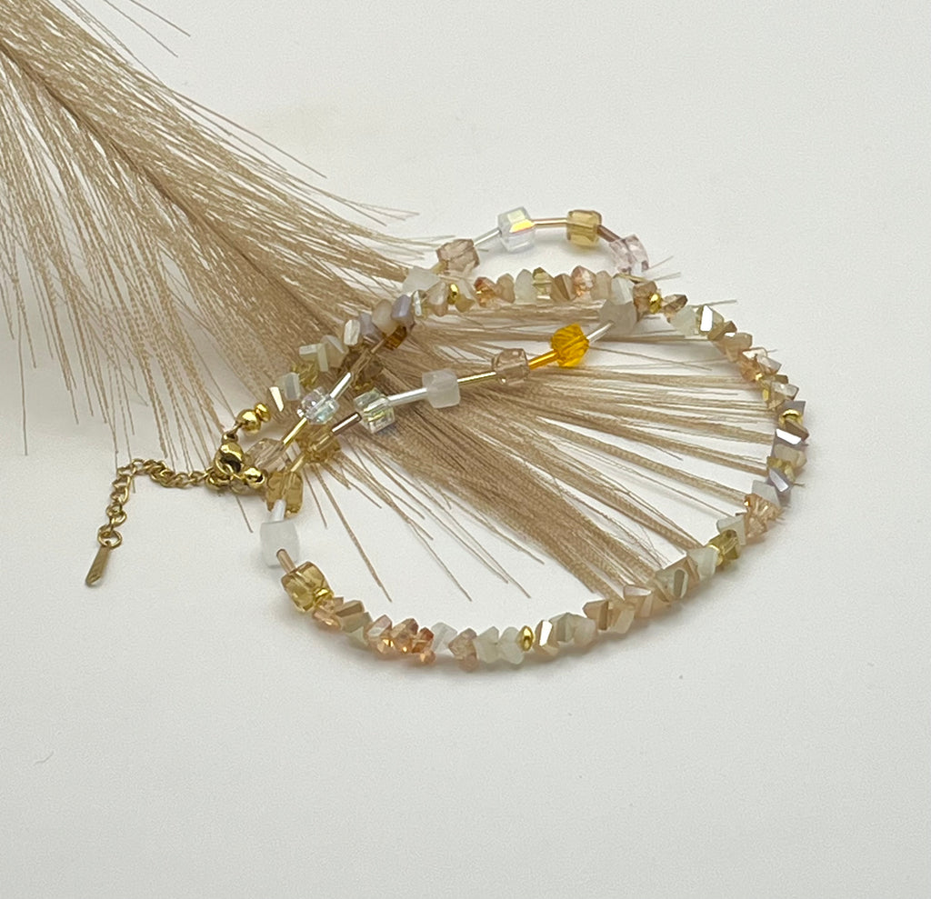 Champagne Crystal Glass Necklace – Gold Stainless Steel