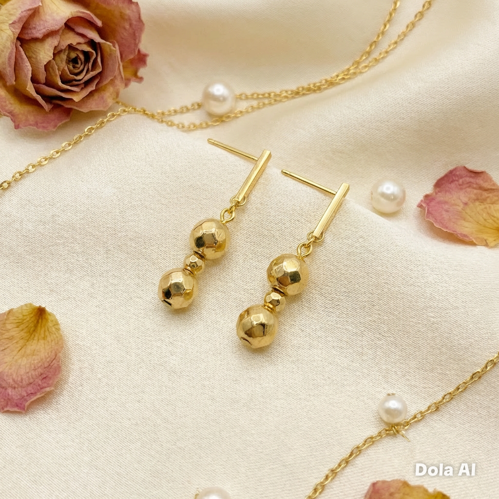 Gold Hematite Natural Stone Drop Earrings | Stainless Steel Clasp