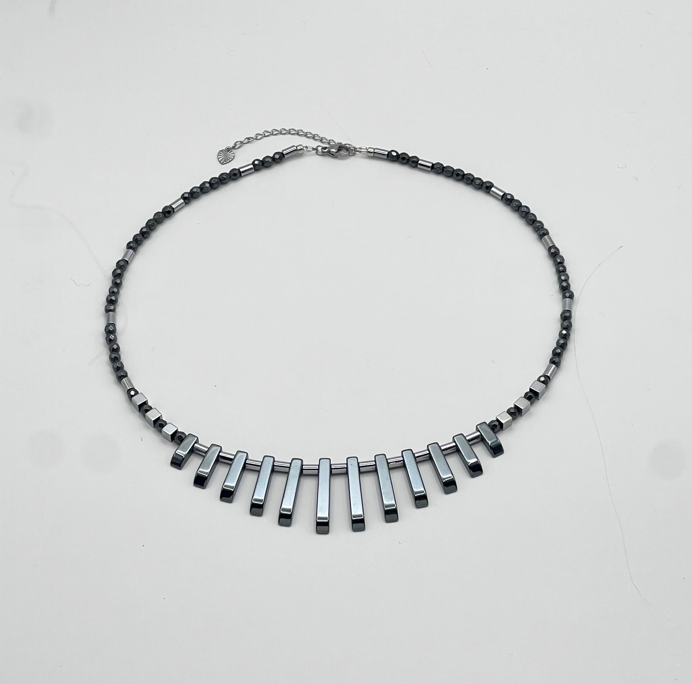 Black Natural Stones Necklace with Silver Stainless Steel – Women’s Jewelry