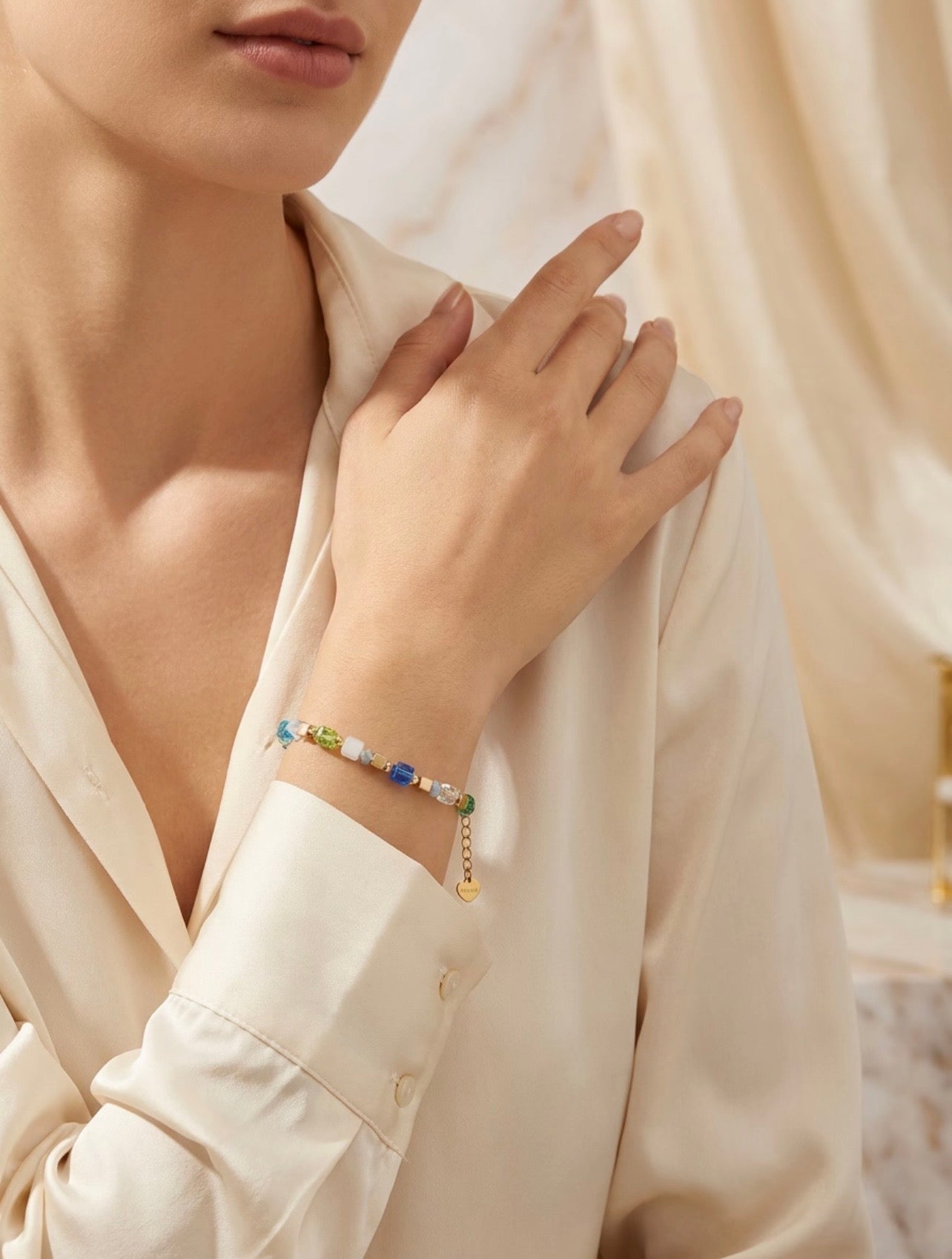 Blue & Gold Crystal Glass Stone Bracelet – Stainless Steel