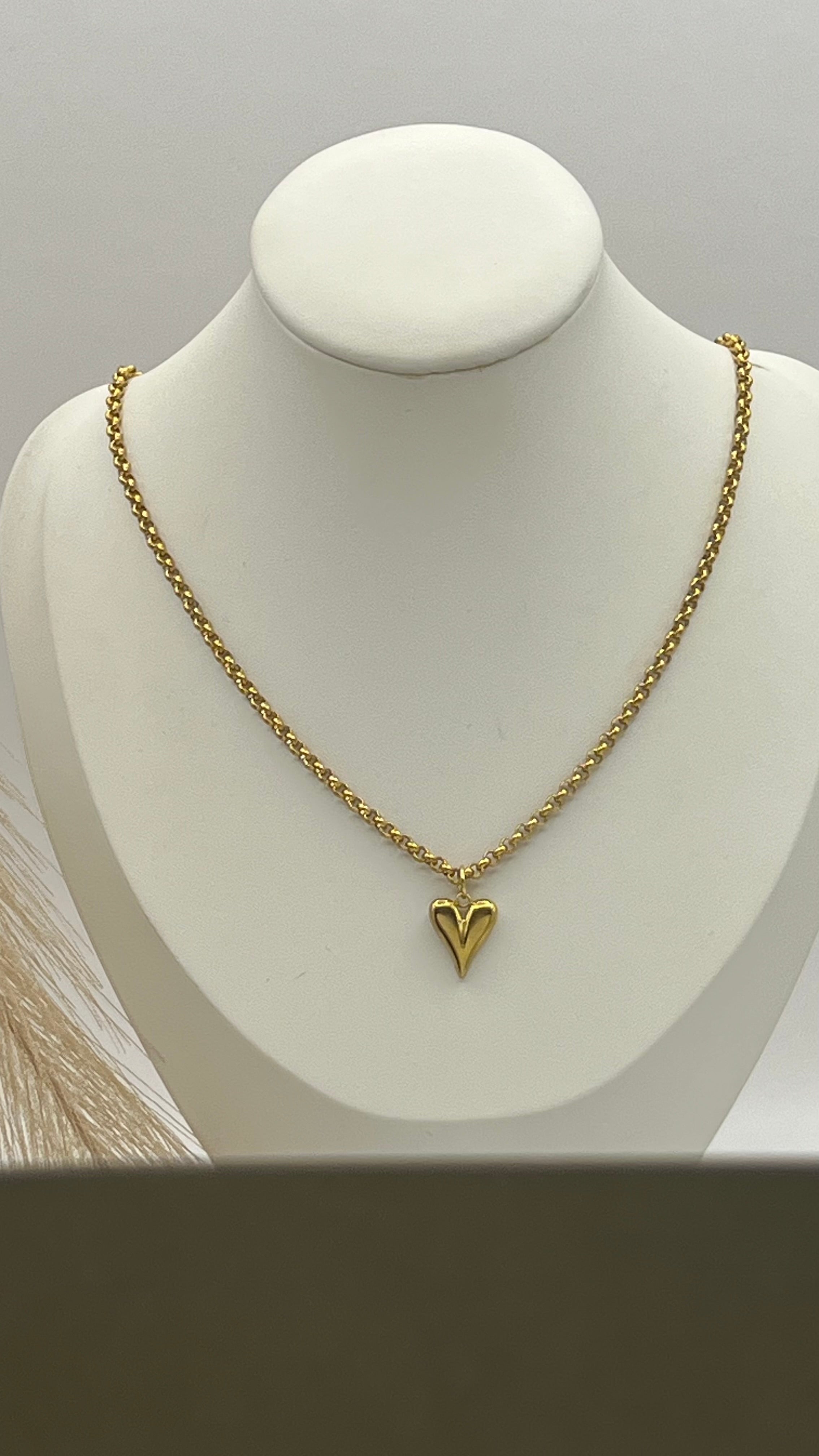 Gold Heart Pendant Necklace with Stainless Steel Chain