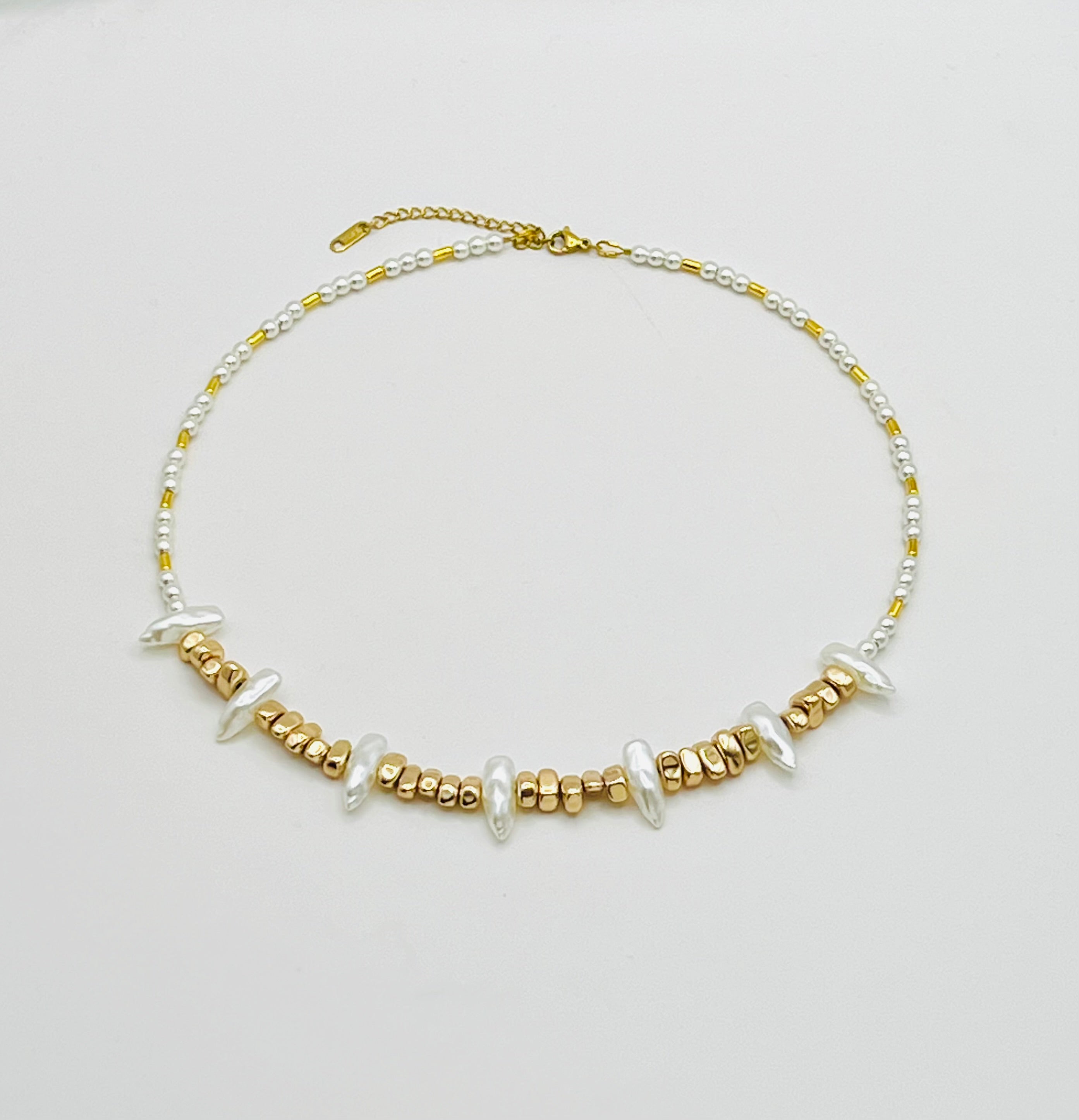 Gold & White Natural Stone Necklace | Stainless Steel