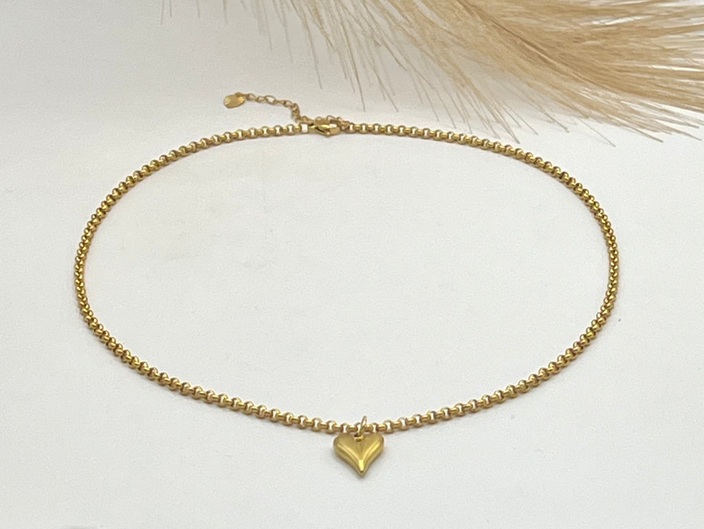 Gold Heart Pendant Necklace with Stainless Steel Chain