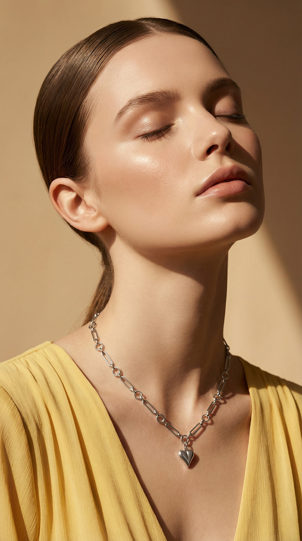 Silver Stainless Steel Heart Pendant Chain Necklace for Women – Gift Jewelry