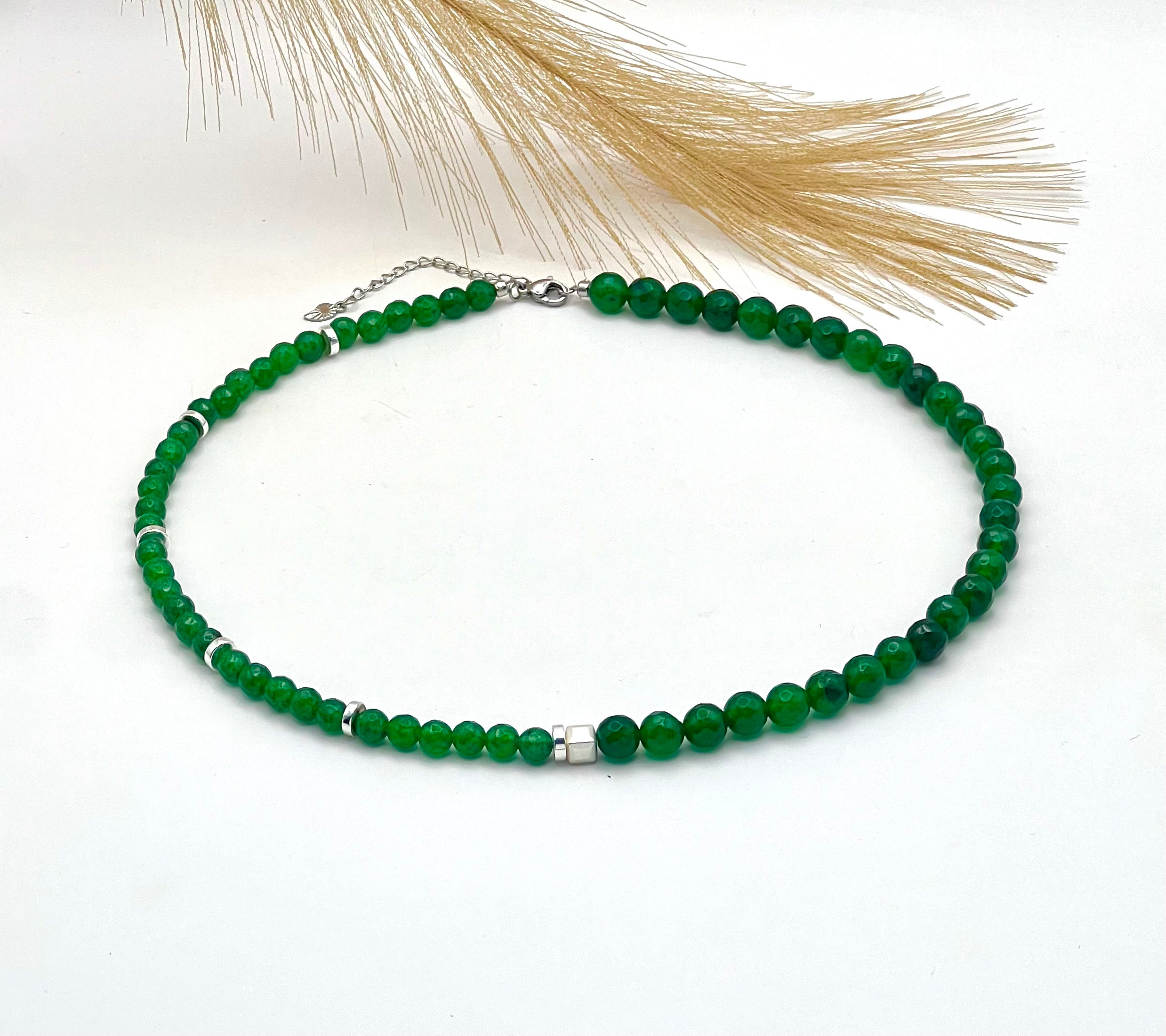 Once More Green Natural Stone Necklace – Silver Stainless Steel