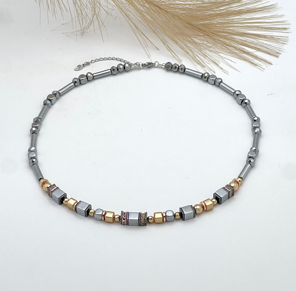 Silver Star Necklace with Natural Stones, Silver Steel