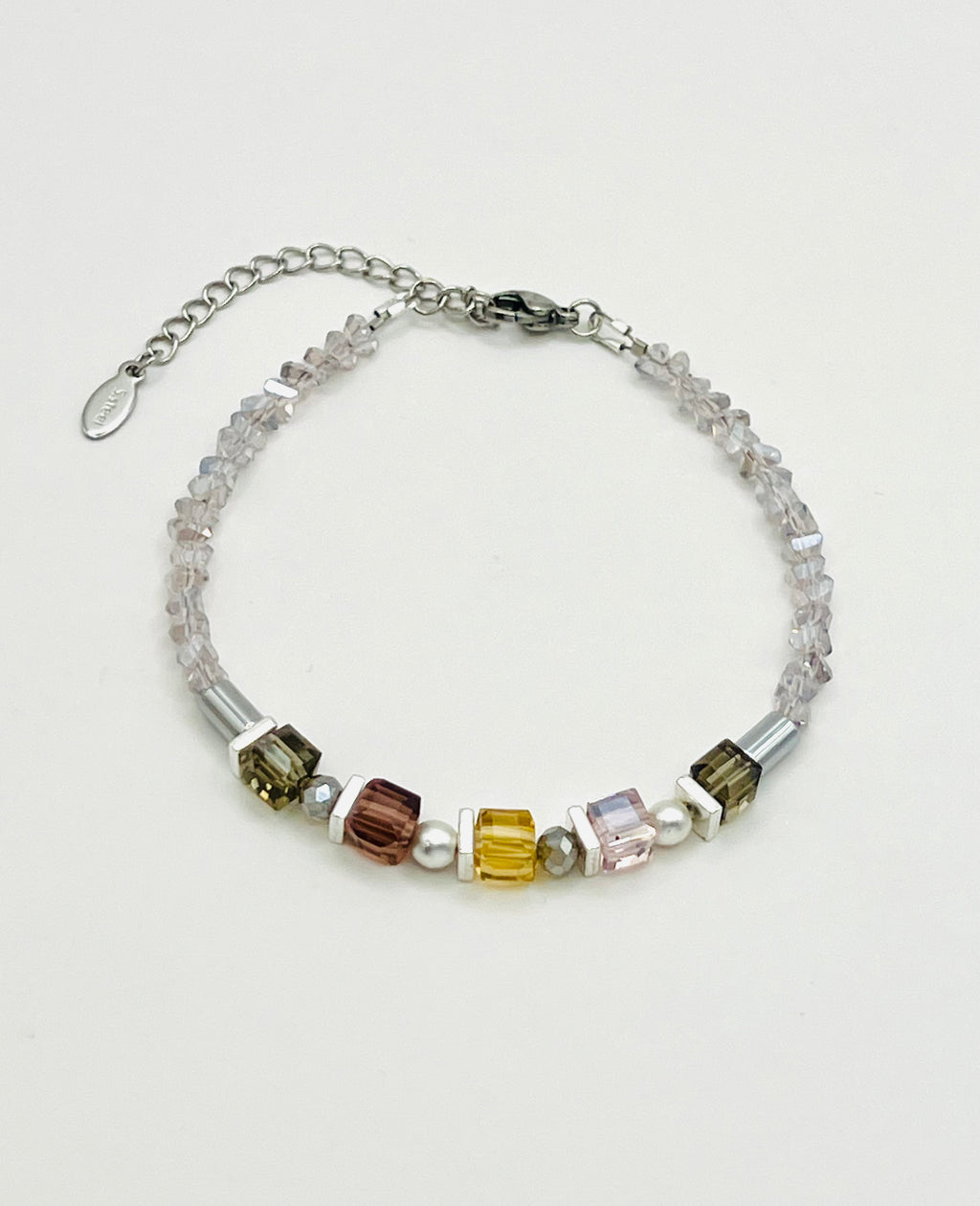 Mix Cube Glass Bracelet in whine gray silver steel