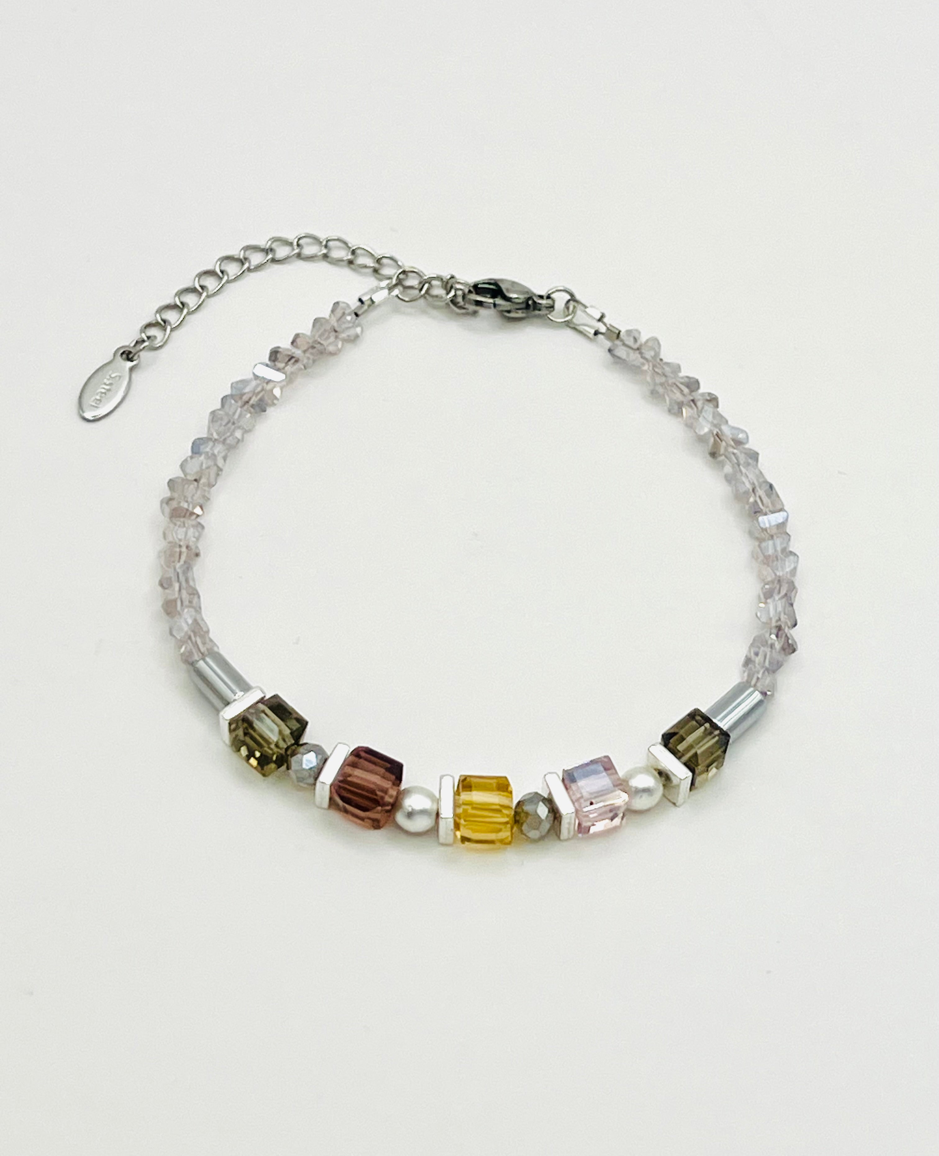Mix Cube Glass Bracelet in whine gray silver steel