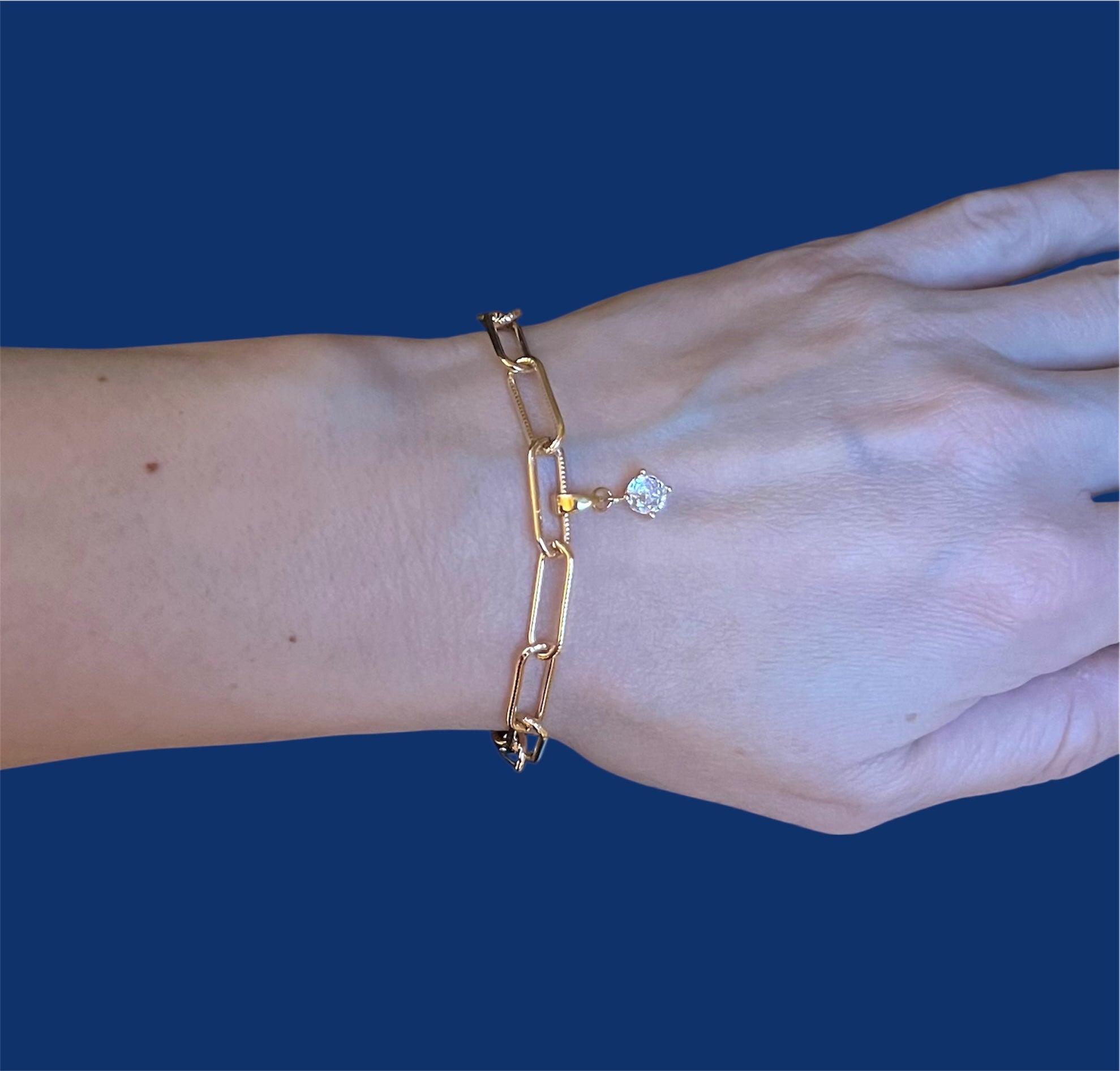 Gold Stainless Steel Bracelet with Crystal Glass Pendant