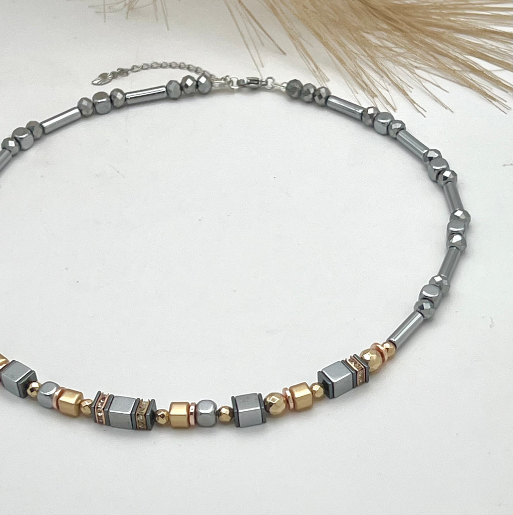 Silver Star Necklace with Natural Stones, Silver Steel