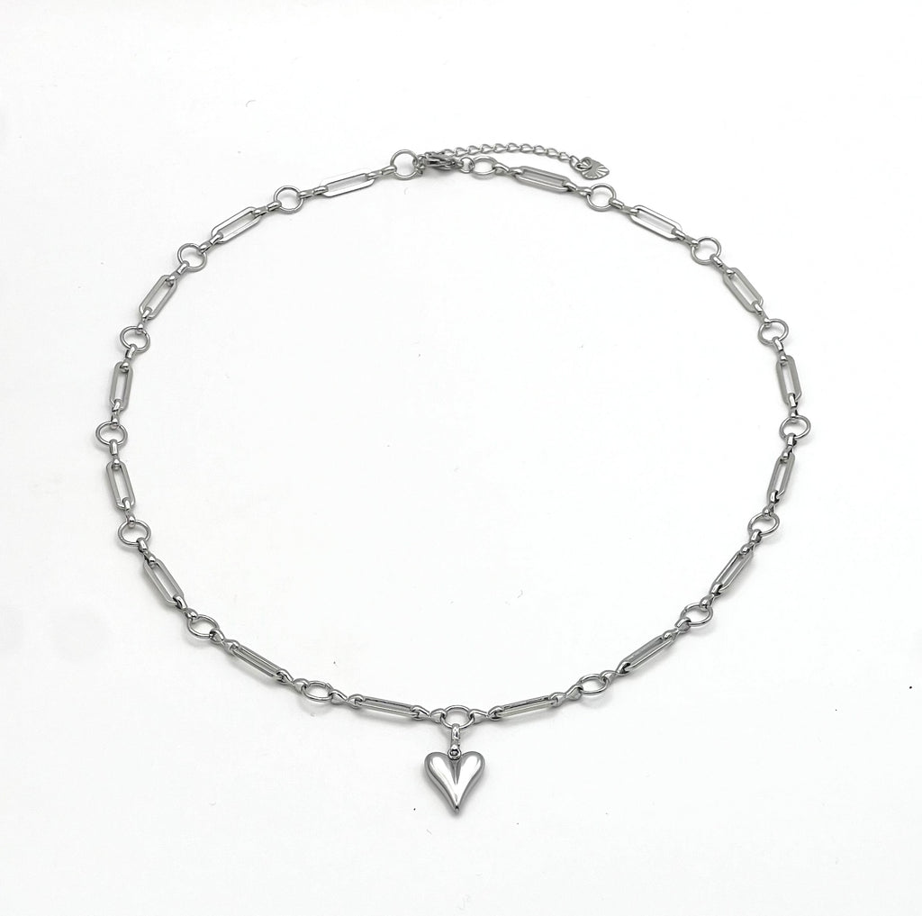 Silver Stainless Steel Heart Pendant Chain Necklace for Women – Gift Jewelry