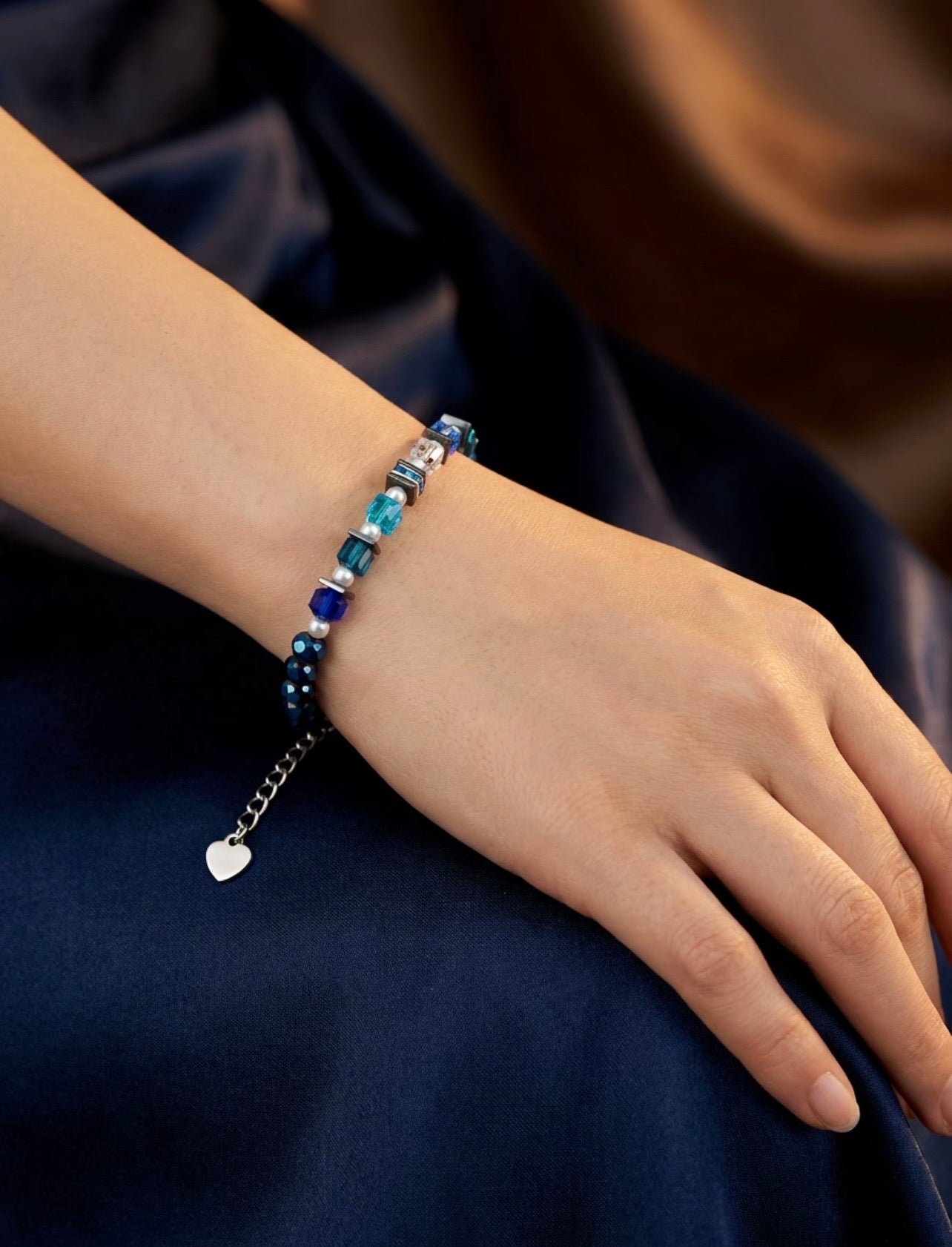 Dark Mix Blue Bracelet in Silver Stainless Steel