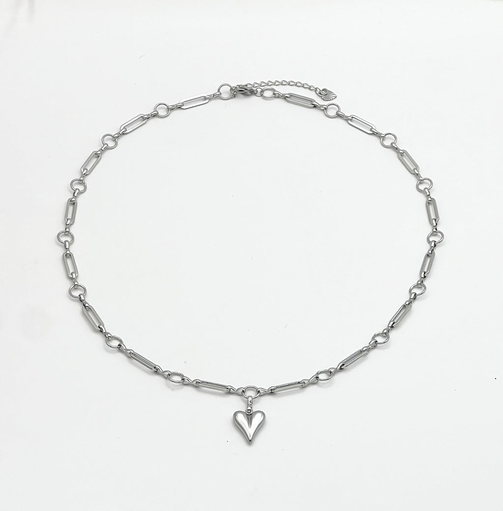 Silver Stainless Steel Heart Pendant Chain Necklace for Women – Gift Jewelry